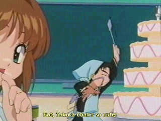 Outra foto: Yamazaki lutando com um bolo na aula de culinria...